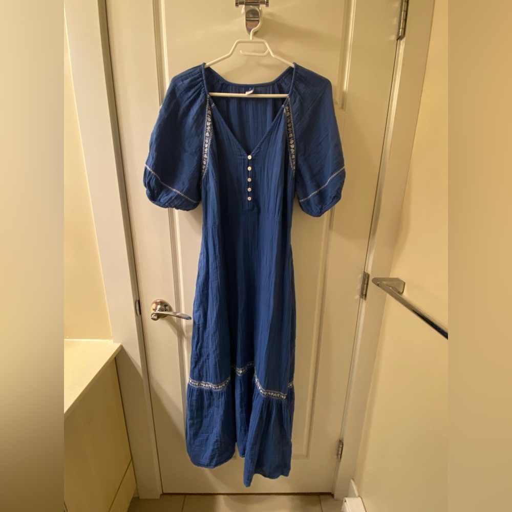 Old Navy Blue Gauze Maxi Dress with Button Detail